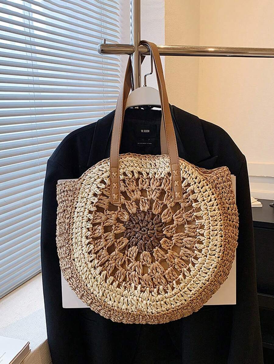 Bolsa de Praia Cáqui Tecida à Mão