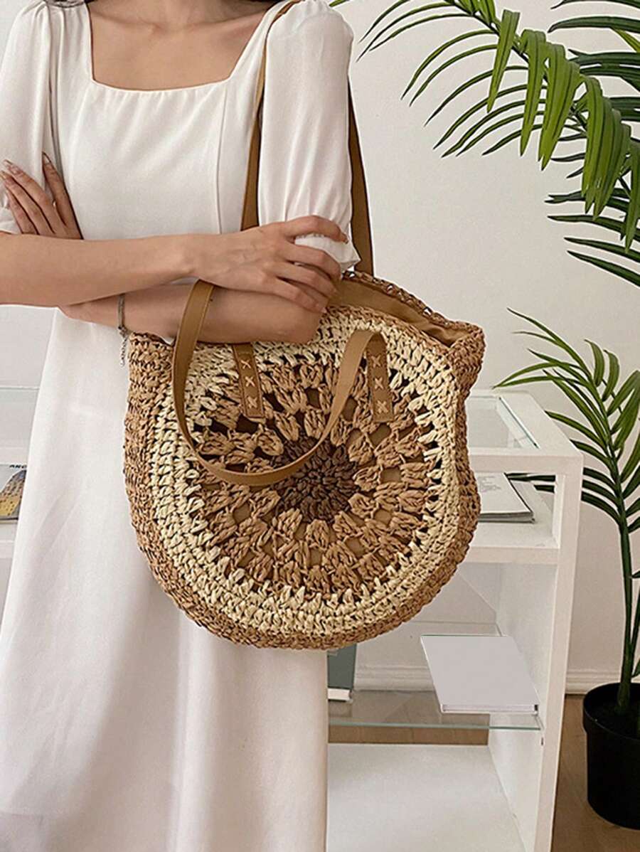 Bolsa de Praia Cáqui Tecida à Mão