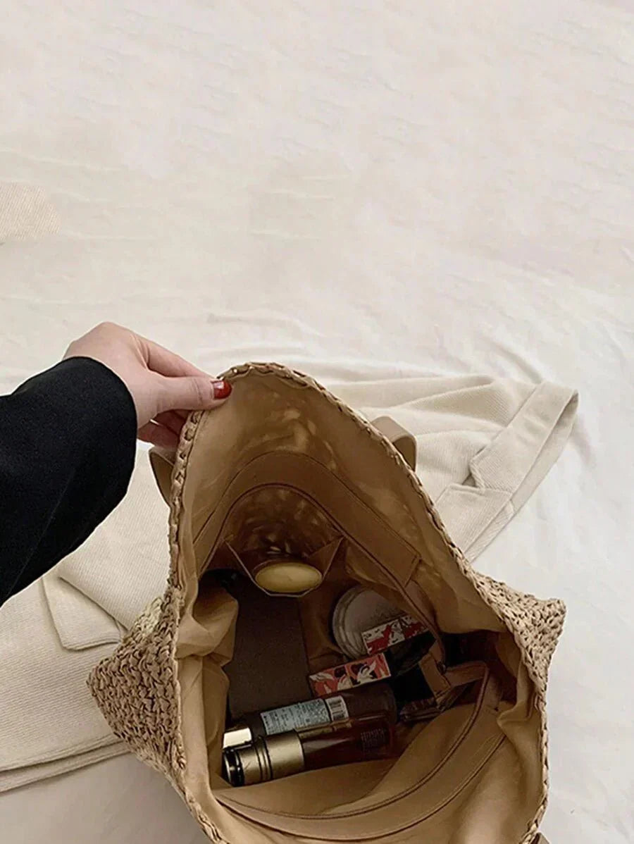 Bolsa de Praia Cáqui Tecida à Mão